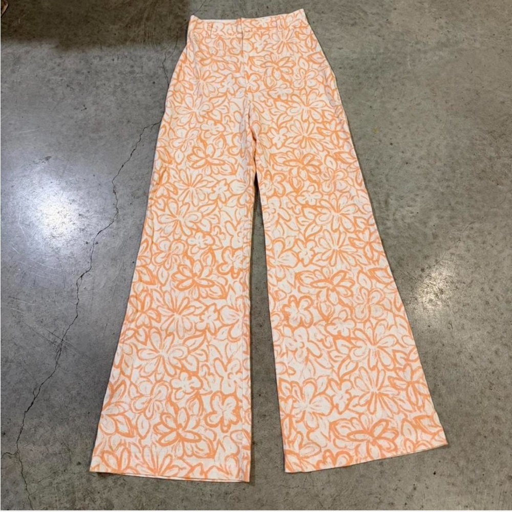 Free People Orange and White Floral Flare Pants